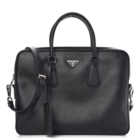 prada saffiano leather briefcase vr0023 black|Prada.